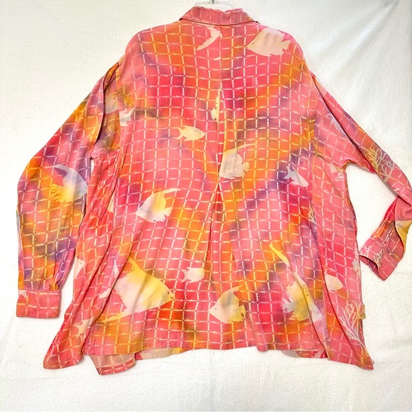 Paul M Ropp 70s VTG Oversized Batik Button Down Fish Tunic - Picture 8 of 15